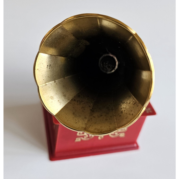 Vintage Gramophone Style Music Box Made in Germany Red & Gold Wind-Up Works - Picture 3 of 12